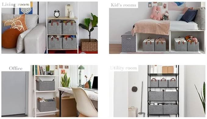 FoldStack Pro – Large Clear Collapsible Stackable Storage Boxes with Lid | Foldable Fabric Linen Closet Organizer Cubes for Home & Office.