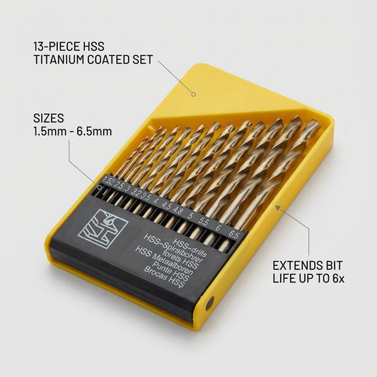 13-Pc HSS 4-Flute Serrated Drill Bit Set | High-Strength Kit for Wood, Metal, Concrete & Tile