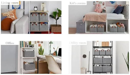 FoldStack Pro – Large Clear Collapsible Stackable Storage Boxes with Lid | Foldable Fabric Linen Closet Organizer Cubes for Home & Office.