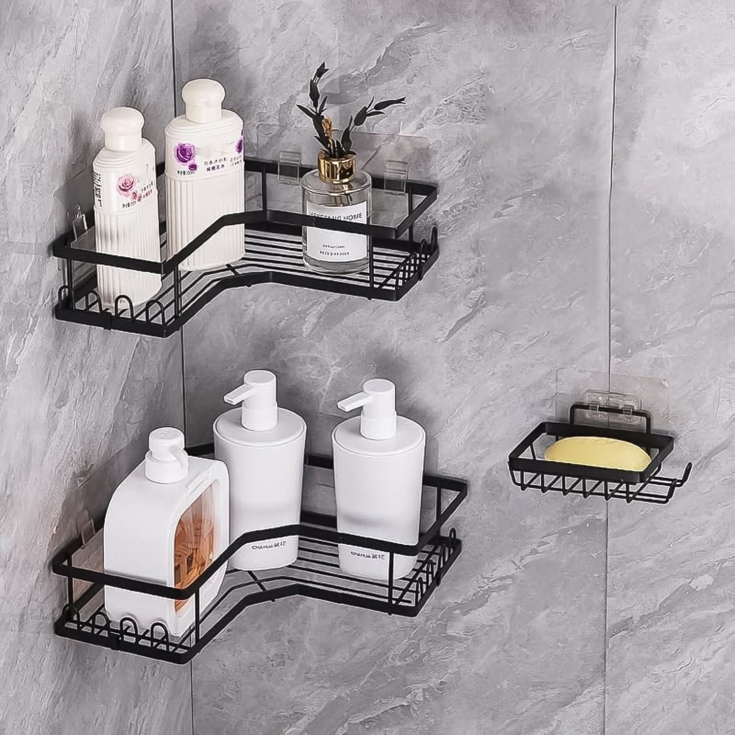 CornerMax™ Duo - Rustproof Iron Coating Self-Adhesive Shower/Kitchen Corner Shelf Organizer Set (2 Pack, 30lb Load).