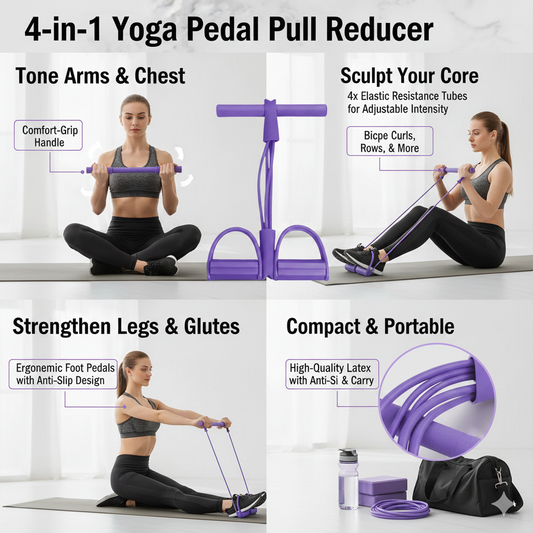 4 Tube Pedal Resistance Band | Abs/Waist Trainer for Home Fitness & Strength Training