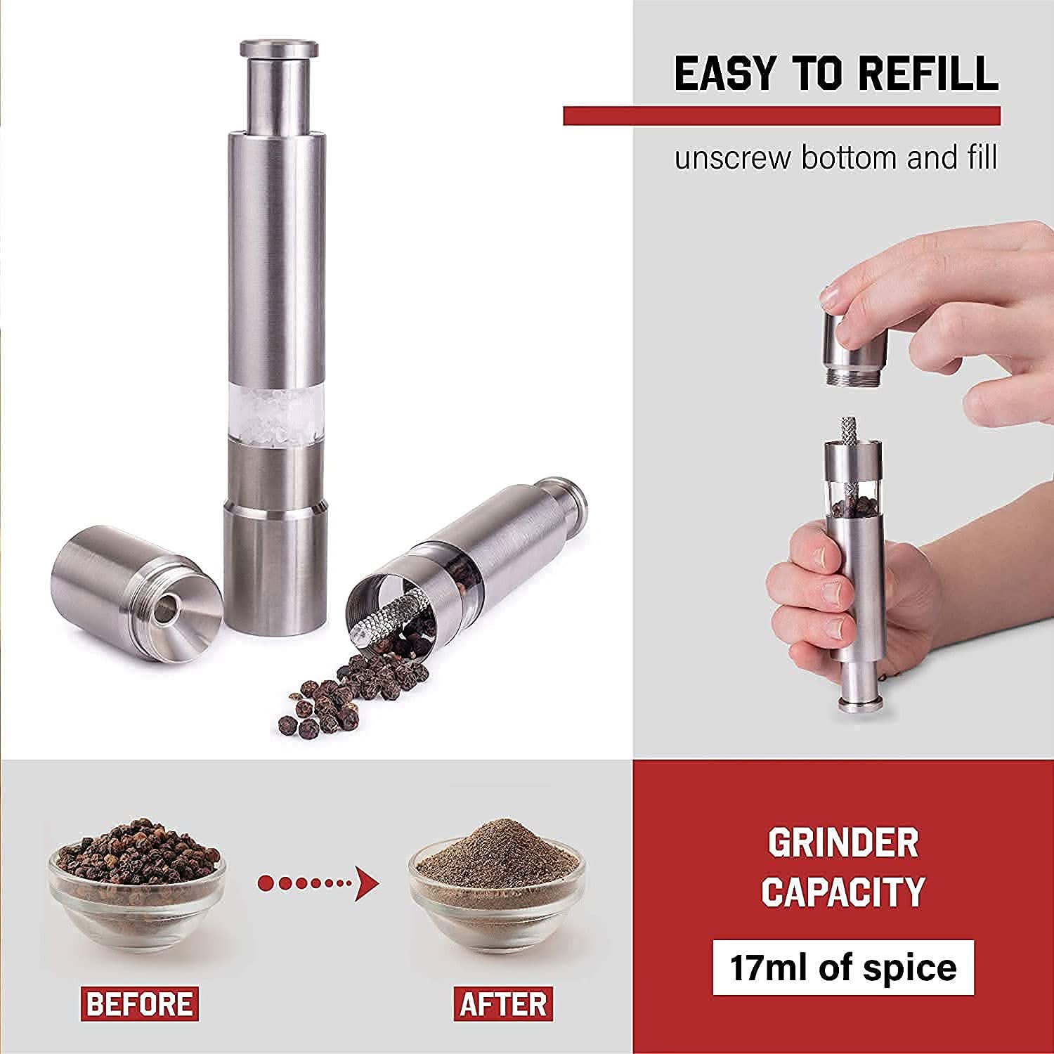 Stainless Steel Thumb Presser Salt And Pepper Grinder (1 Pc).