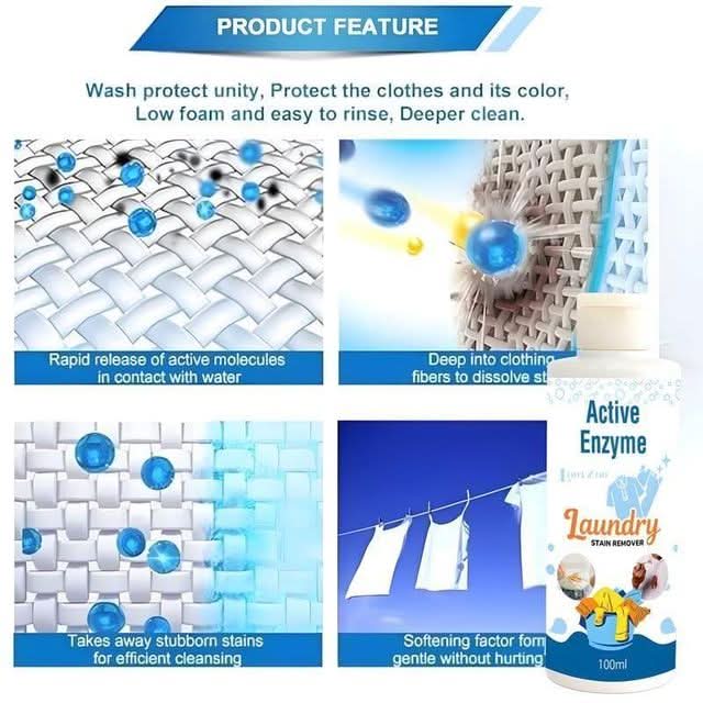 StainMagic™ Active Enzyme Laundry Stain Remover (2-Pack, 100ml) | All-in-One Fabric Spot Cleaner for Tough Stains.