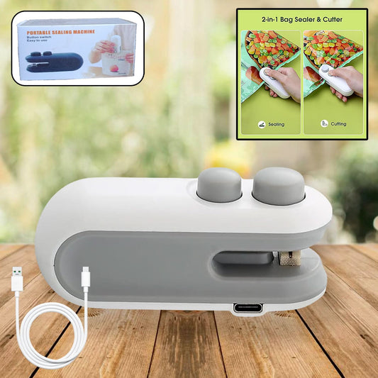 Seal 'N Slice Pro – 2-in-1 USB Rechargeable Mini Bag Sealer & Cutter | Portable Heat Sealing Machine for Food Storage & Snack Freshness.
