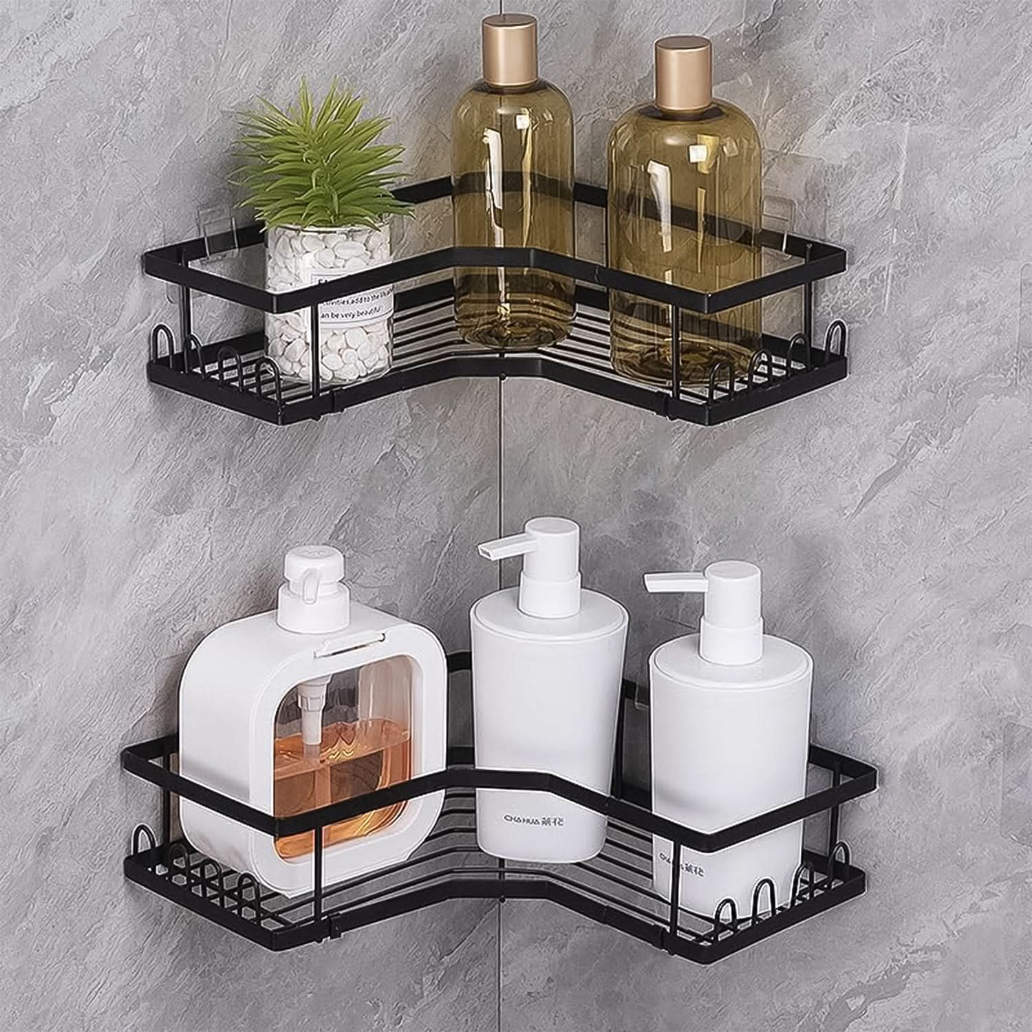 CornerMax™ Duo - Rustproof Iron Coating Self-Adhesive Shower/Kitchen Corner Shelf Organizer Set (2 Pack, 30lb Load).