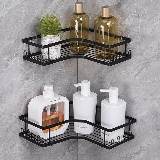 CornerMax™ Duo - Rustproof Iron Coating Self-Adhesive Shower/Kitchen Corner Shelf Organizer Set (2 Pack, 30lb Load).